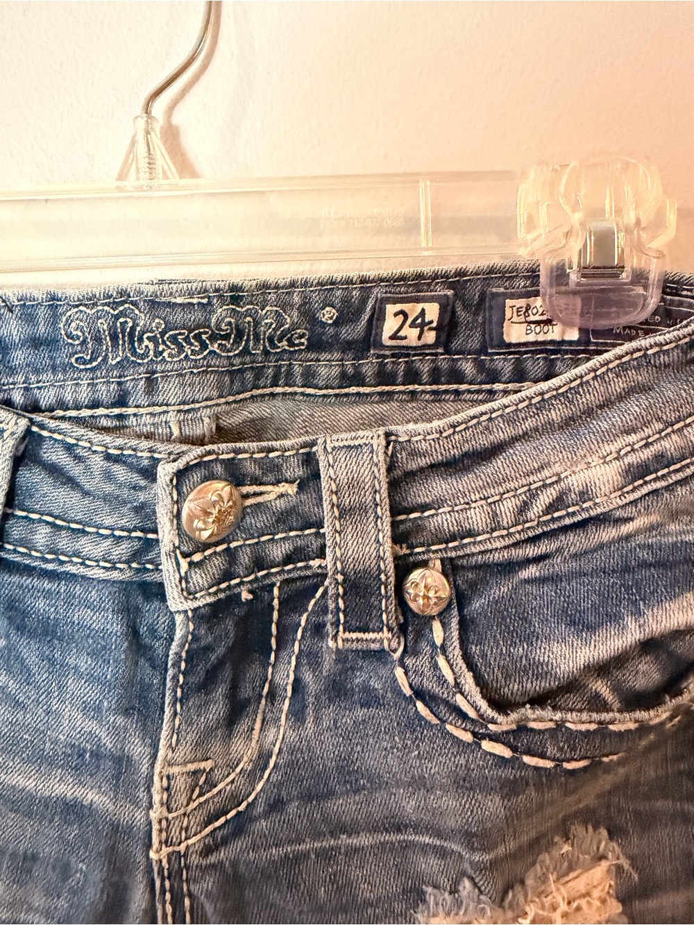 Miss Me Distressed Bootcut Jeans - Light Blue Denim - Picture 5 of 8